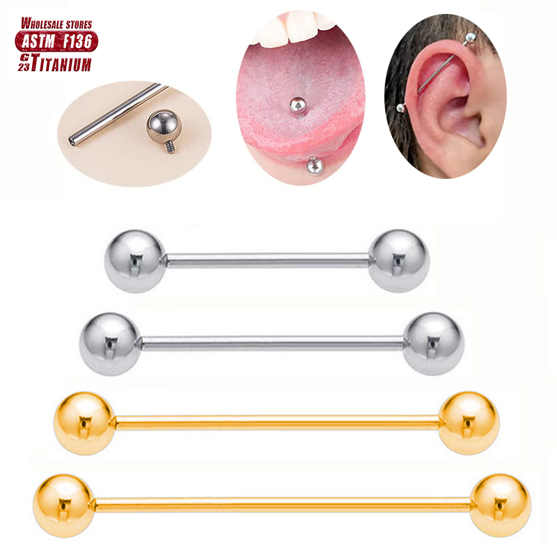 Tongue Barbell Straight - F136 piercing de titânio 14g, bolas