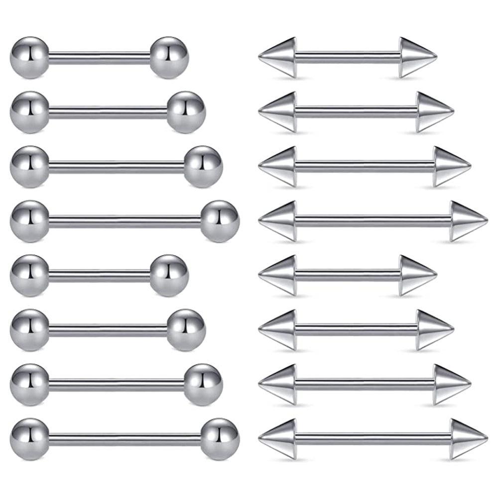 Tongue Barbell Straight - Anéis de mamilo de aço inoxidável,