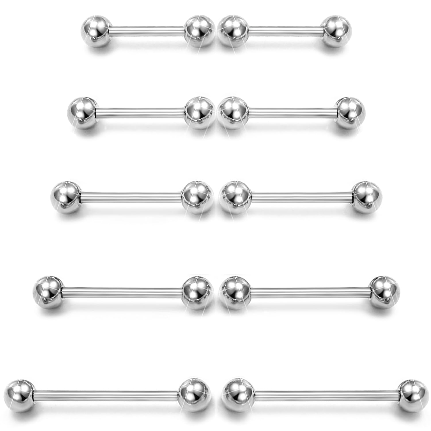 Tongue Barbell Straight - 10 peças 14g aço cirúrgico barra