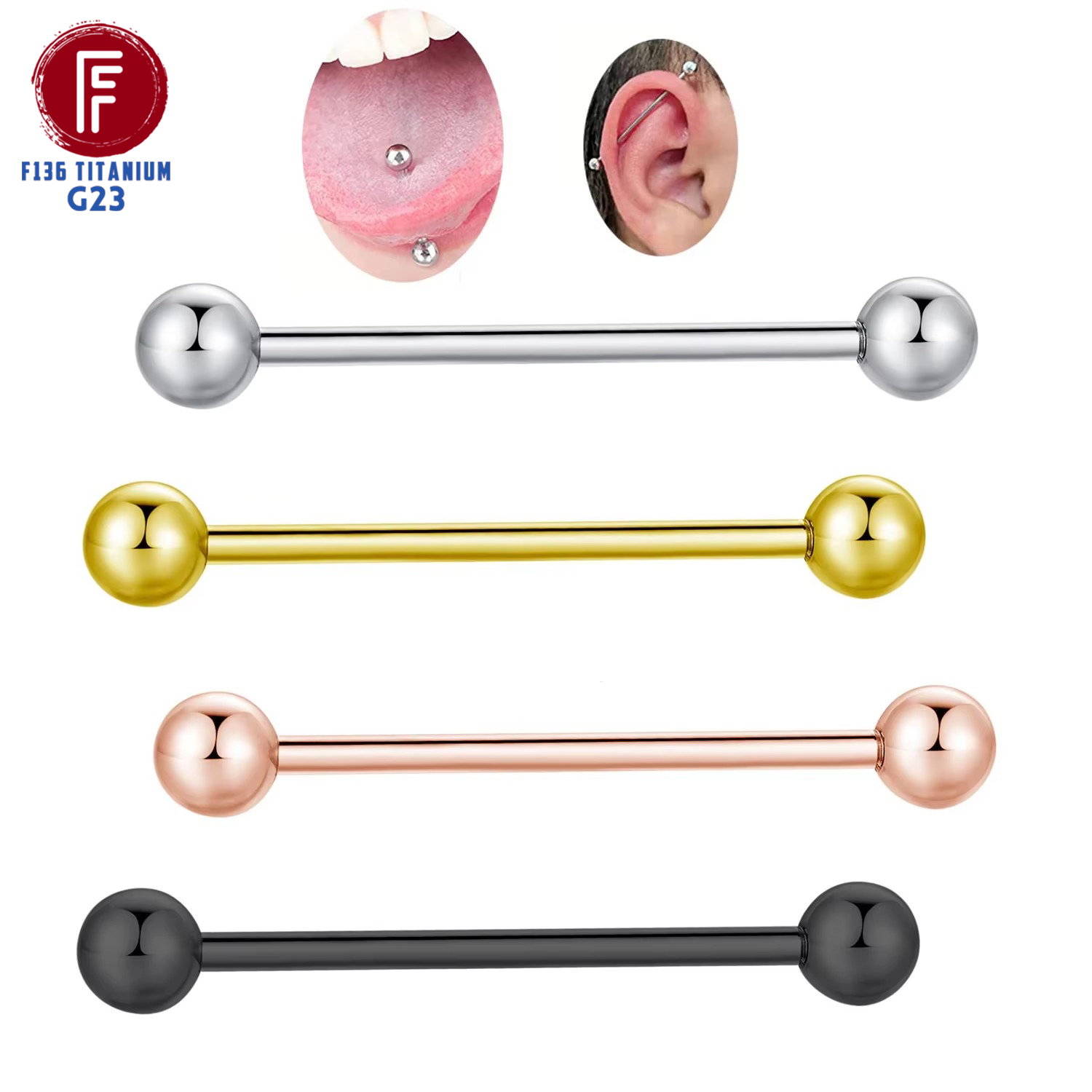 Tongue Barbell Straight - Astm f136 titânio piercing barra bolas
