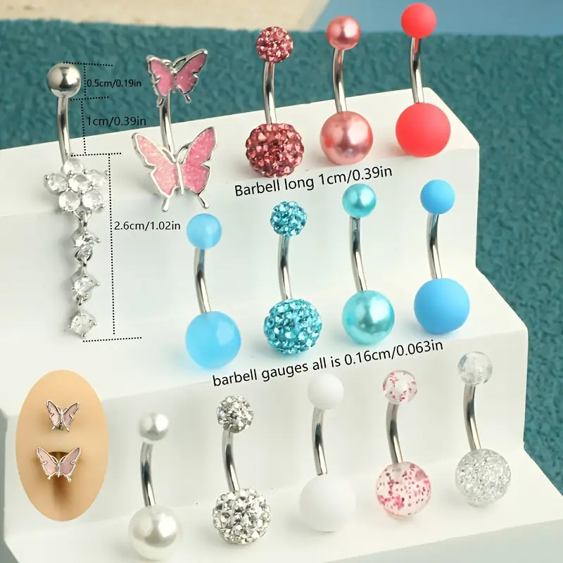 14pcs aneis do botão da barrig - Body Jewelry Jewelry Box avaliação e preço