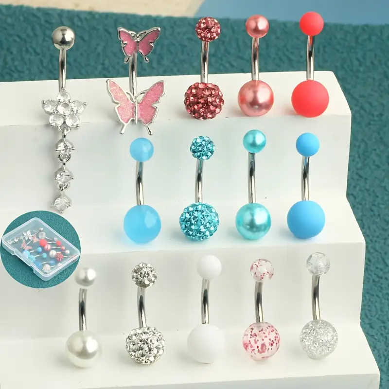 14pcs aneis do botão da barrig - Body Jewelry Jewelry Box avaliação e preço