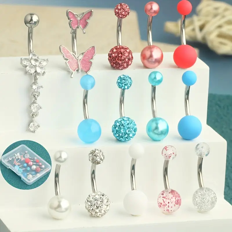 14pcs aneis do botão da barrig - Body Jewelry Jewelry Box avaliação e preço